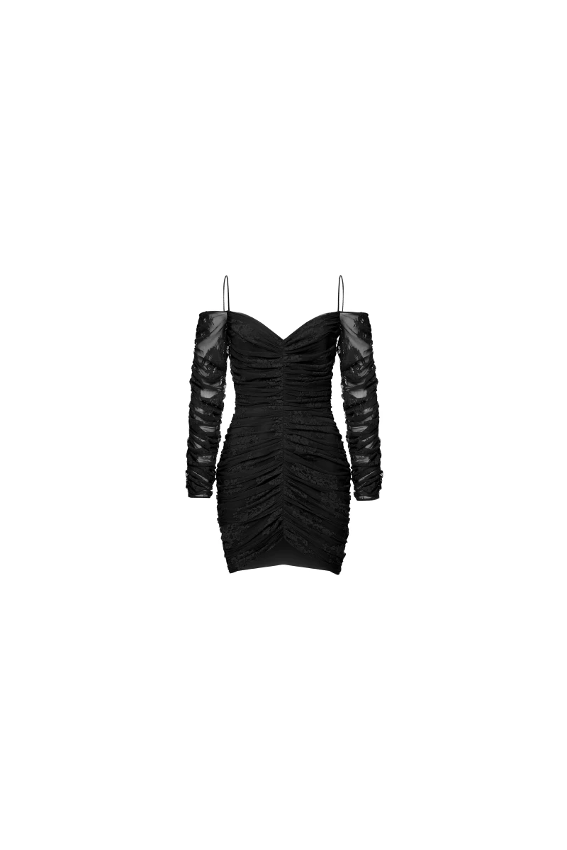 Rasario-Off-The-Shoulder-Draped-Lace-Mini-Dress Rasario Off-The-Shoulder Draped Lace Mini Dress
