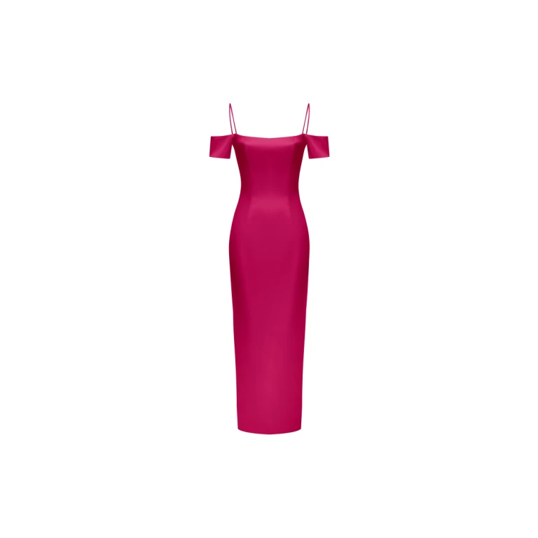 Rasario Off-The-Shoulder Draped Satin Long Midi Dress