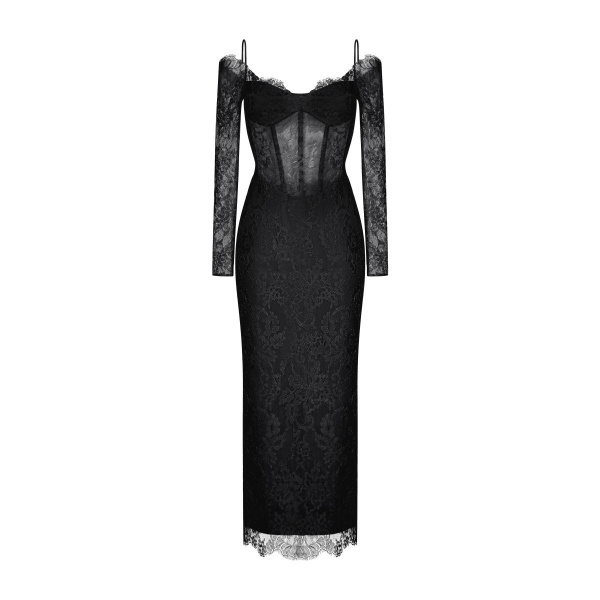 Rasario Off-The Shoulder Lace And Satin Corset Midi Dress