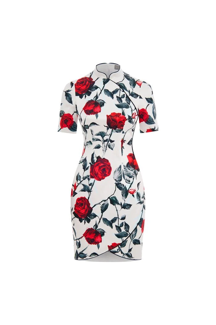 Rasario-Printed-Satin-Mini-Dress-With-A-Slit Rasario Printed Satin Mini Dress With A Slit
