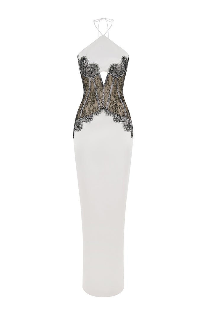 Rasario Satin And Lace Corset Maxi Dress