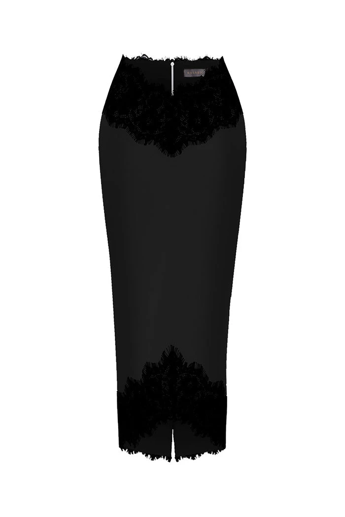 Rasario-Satin-And-Lace-Midi-Skirt Rasario Satin And Lace Midi Skirt