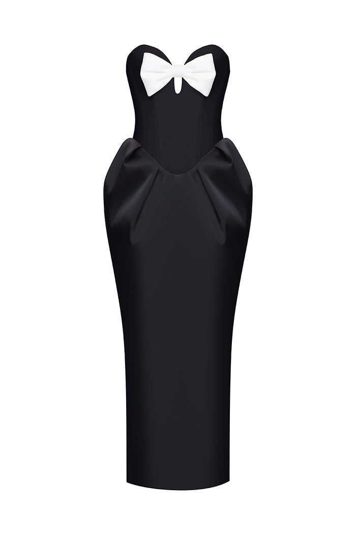 Rasario Satin Corset Long Midi Dress With A Bow
