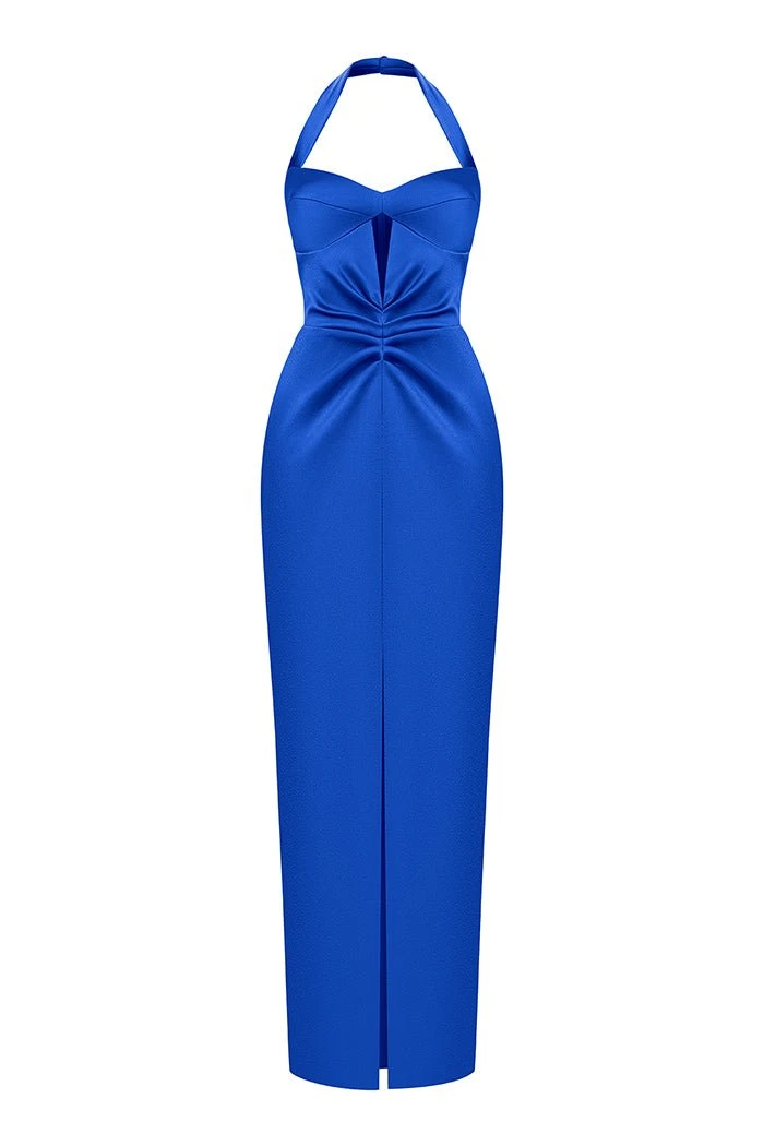 Rasario-Satin-Draped-Long-Midi-Dress-With-A-Cutout Rasario Satin Draped Long Midi Dress With A Cutout
