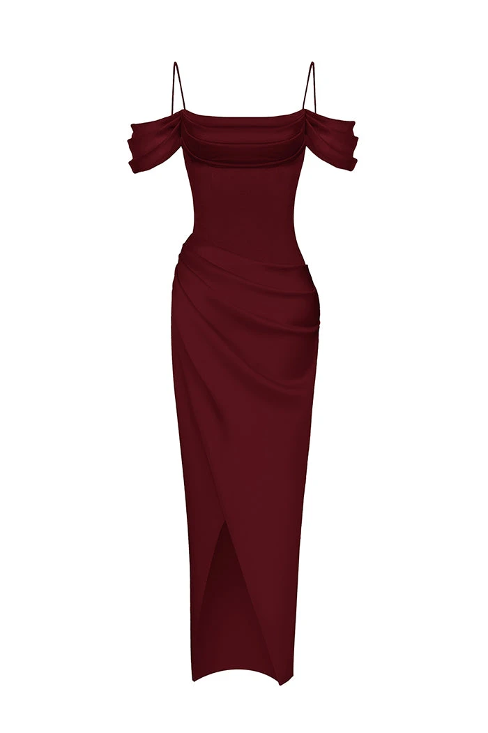 Rasario-Satin-Draped-Off-The-Shoulders-Long-Midi-Dress Rasario Satin Draped Off-The-Shoulders Long Midi Dress