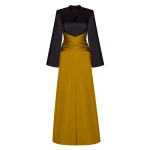 Rasario-Satin-Front-Slit-Maxi-Dress-With-Draped-Belt Rasario Satin Front-Slit Maxi Dress With Draped Belt