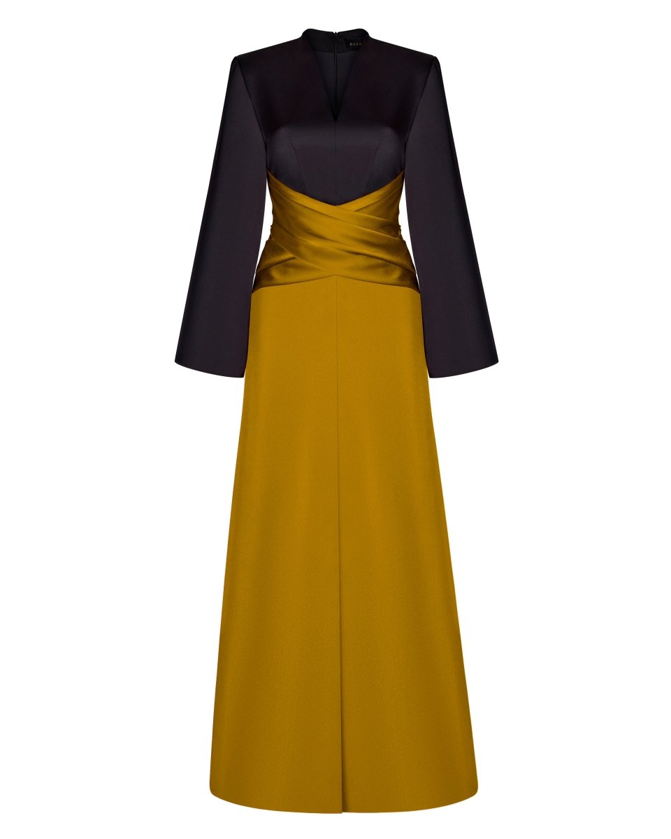Rasario Satin Front-Slit Maxi Dress With Draped Belt