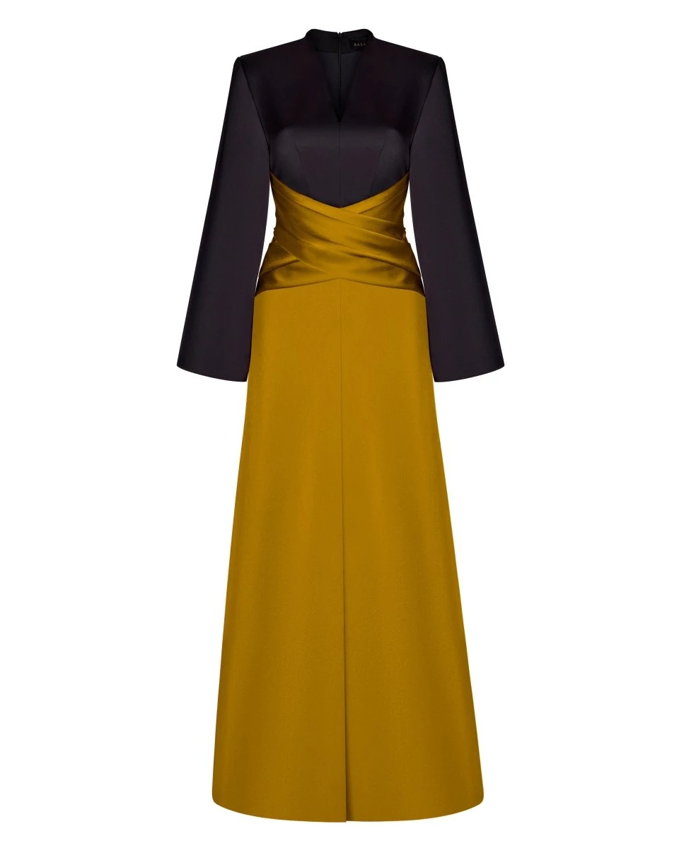 Rasario-Satin-Front-Slit-Maxi-Dress-With-Draped-Belt Rasario Satin Front-Slit Maxi Dress With Draped Belt