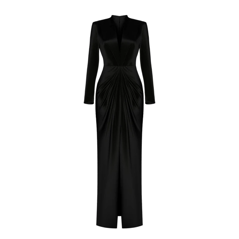 Rasario Satin Gown With Draped Skirt