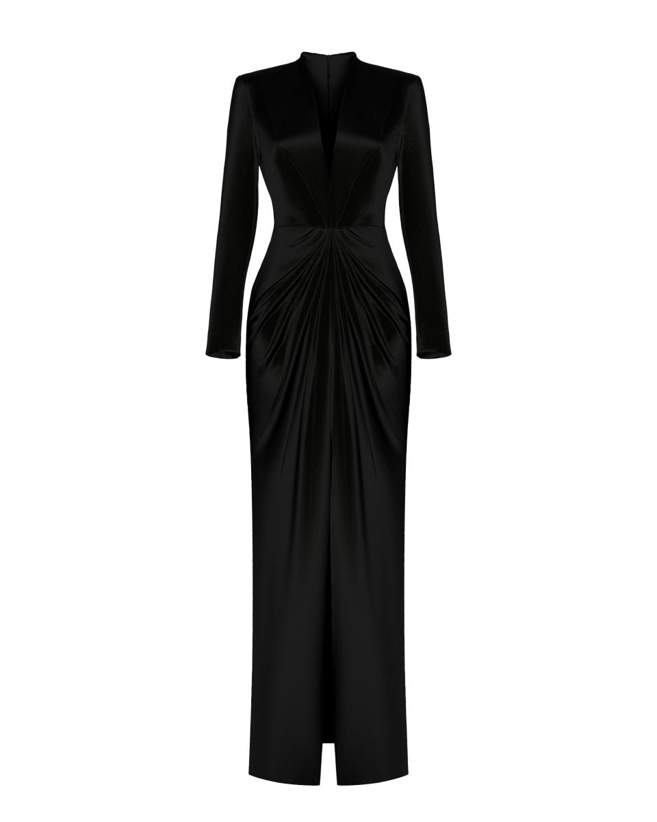 Rasario Satin Gown With Draped Skirt