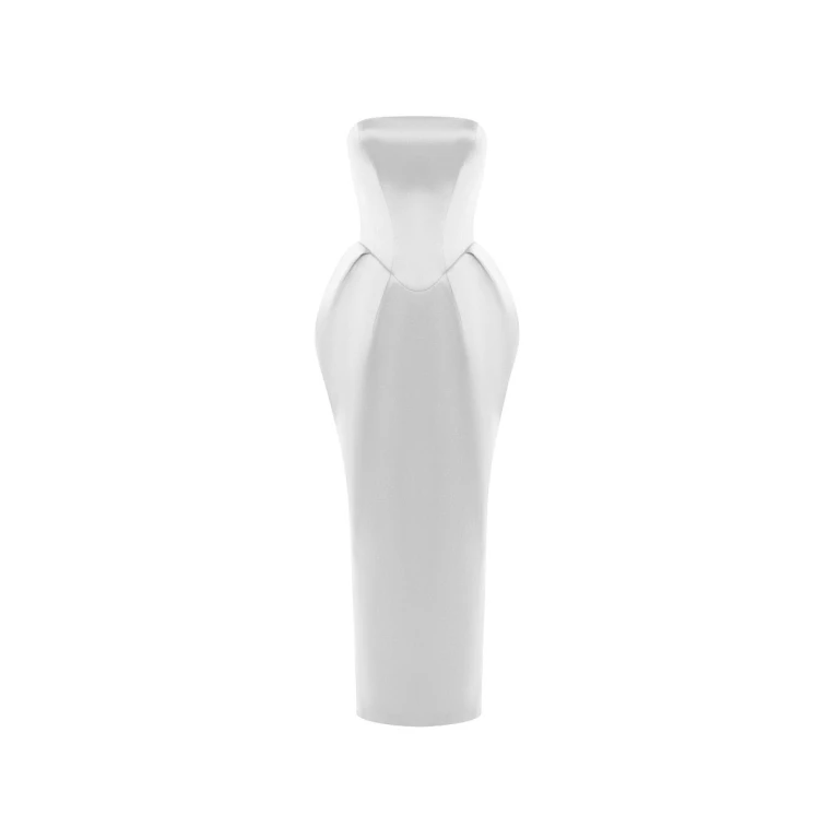 Rasario Satin Long Midi Dress With Voluminous Skirt