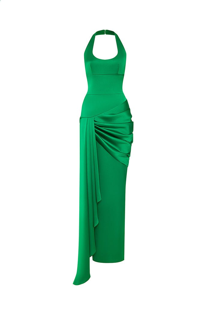 Rasario Satin Maxi Dress With A Train