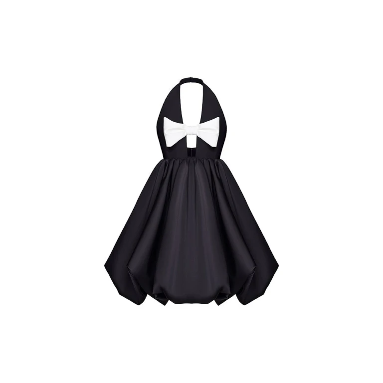 Rasario Satin Mini Dress With A Voluminous Skirt And Bow