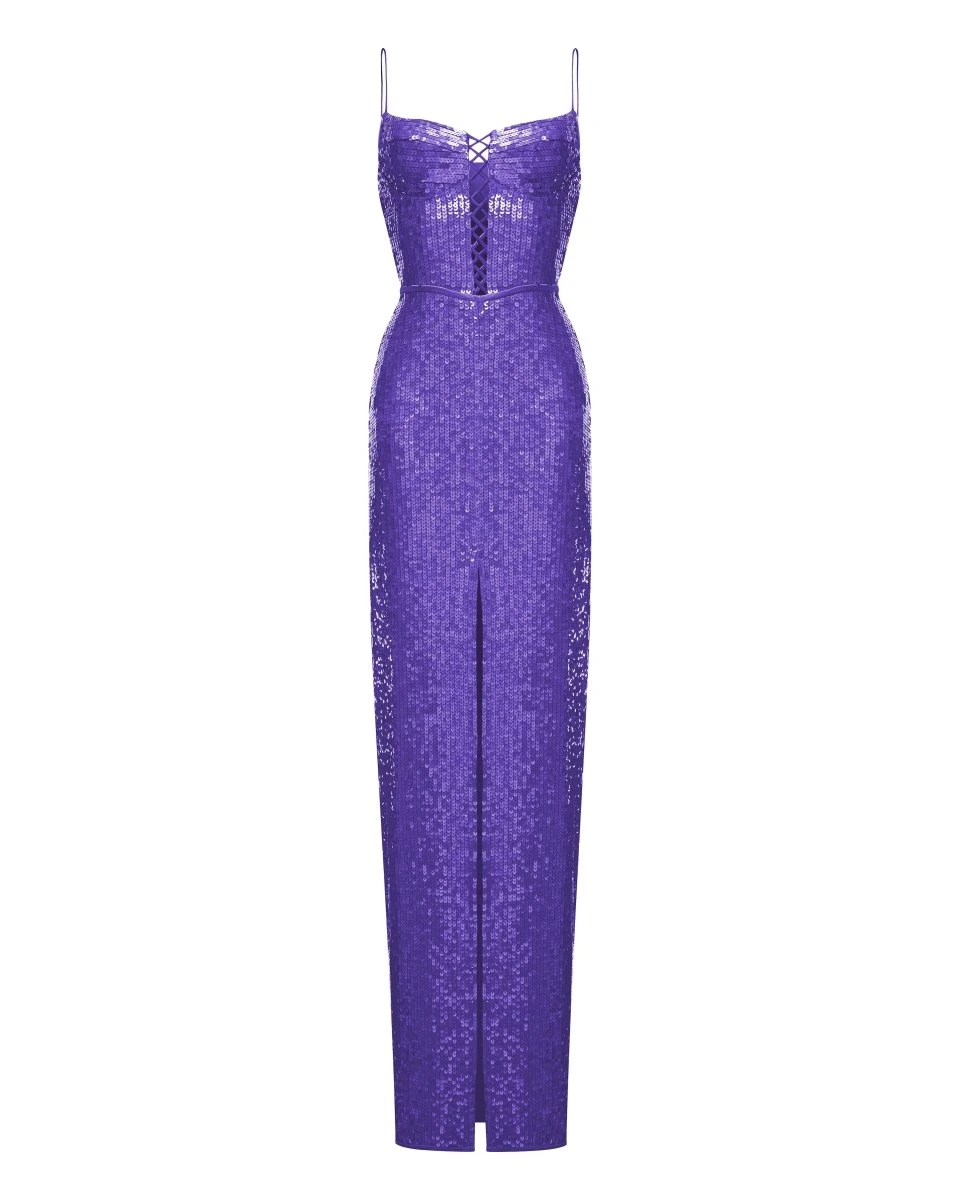 Rasario-Sequined-Maxi-Dress-With-Lacing Rasario Sequined Maxi Dress With Lacing
