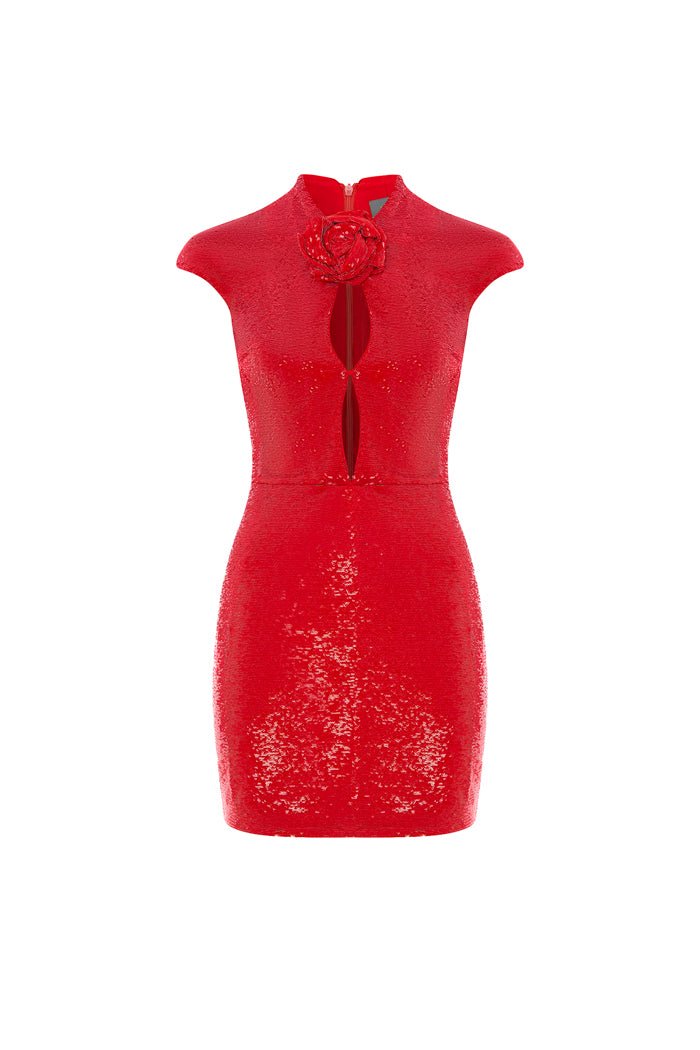 Rasario Sequinned Flower Embellished Mini Dress