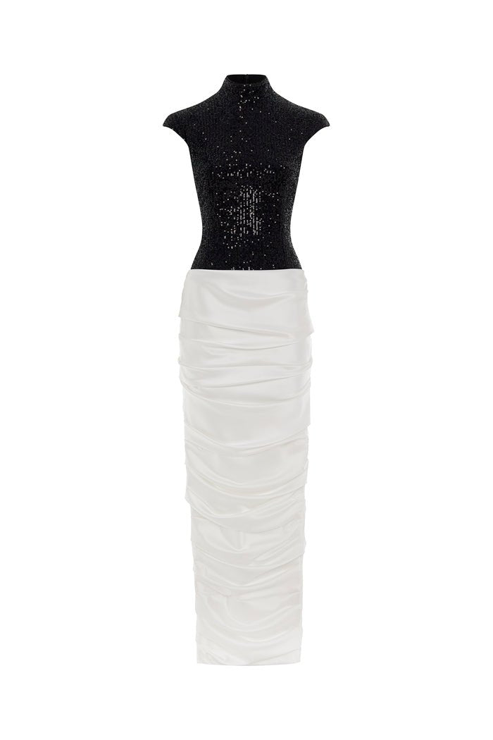 Rasario Sequinned Maxi Dress With A Draped Skirt