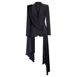 Rasario-Single-Breasted-Draped-Crepe-And-Satin-Blazer-With-Train Rasario Single-Breasted Draped Crepe And Satin Blazer With Train