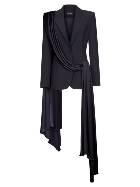 Rasario Single-Breasted Draped Crepe And Satin Blazer With Train