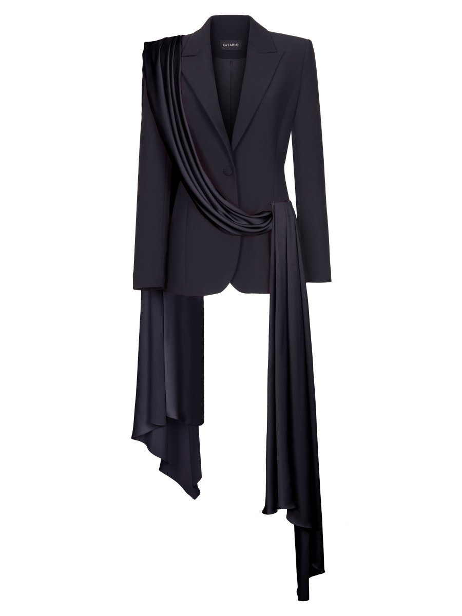 Rasario Single-Breasted Draped Crepe And Satin Blazer With Train
