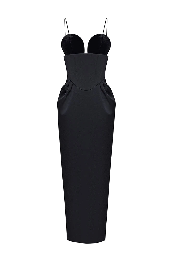 Rasario-Velvet-And-Satin-Corset-Long-Midi-Dress Rasario Velvet And Satin Corset Long Midi Dress