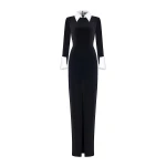 Rasario-Velvet-And-Satin-Maxi-Dress-With-A-Slit Rasario Velvet And Satin Maxi Dress With A Slit