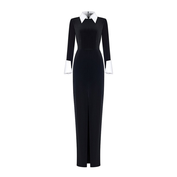 Rasario Velvet And Satin Maxi Dress With A Slit