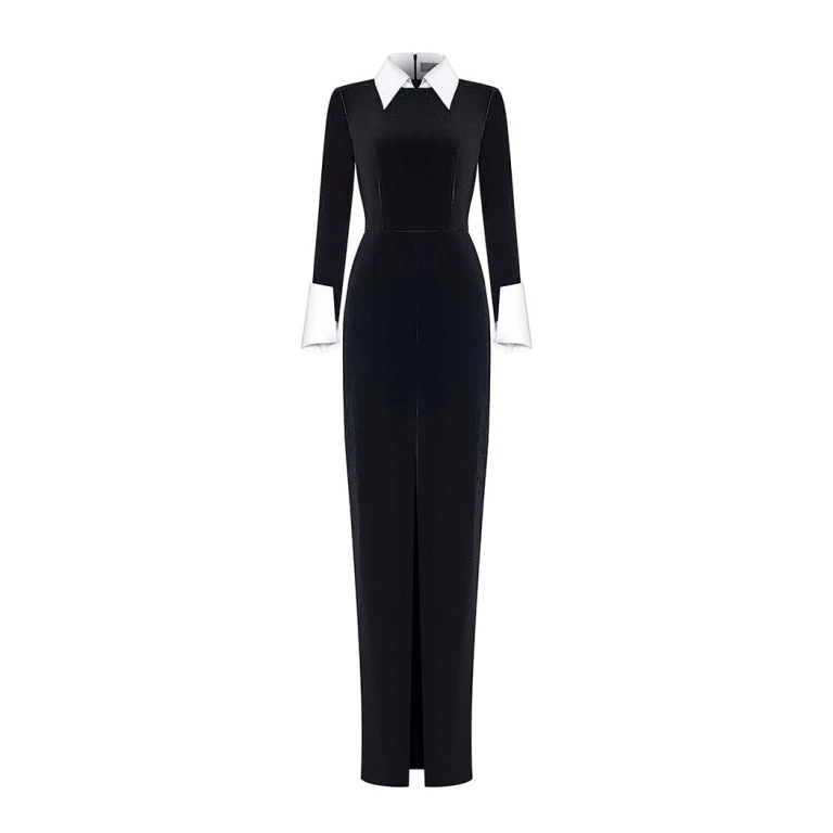 Rasario Velvet And Satin Maxi Dress With A Slit