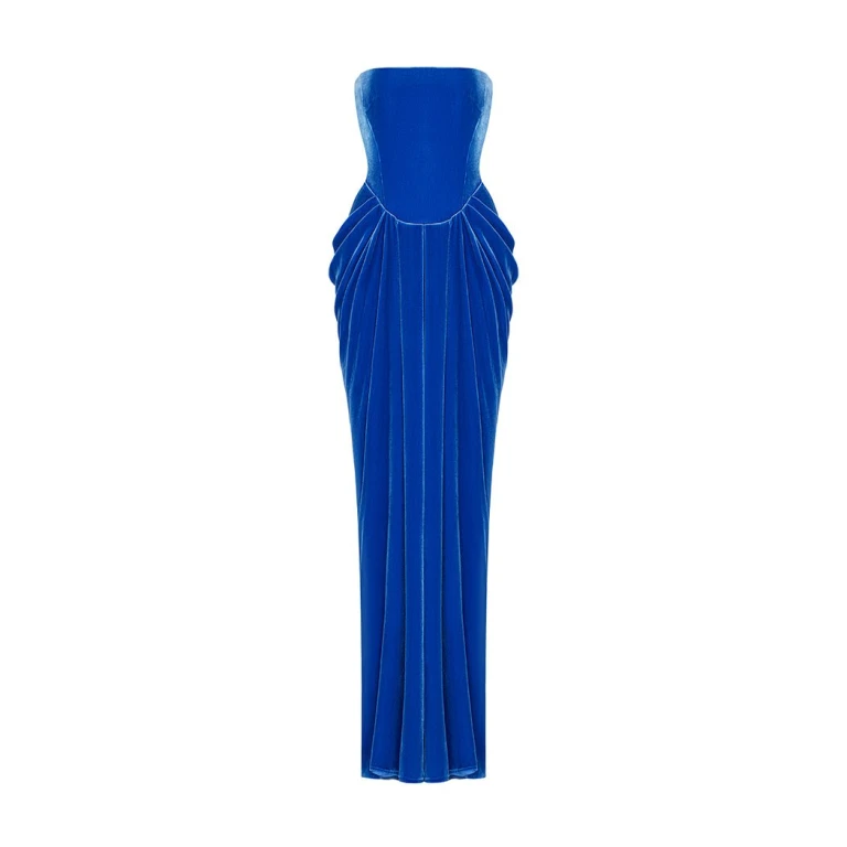 Rasario Velvet Corset Maxi Dress With A Draped Skirt