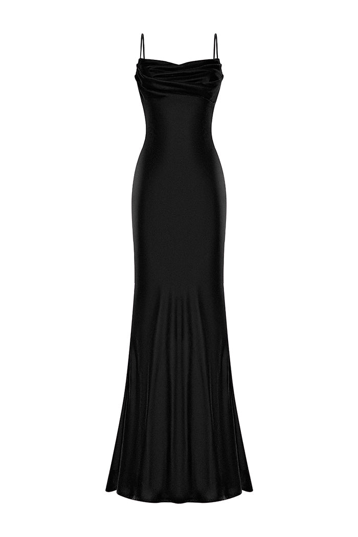 Rasario Velvet Draped Maxi Dress With An Opened Back