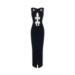 Rasario Velvet Maxi Dress With Bows And Cutouts