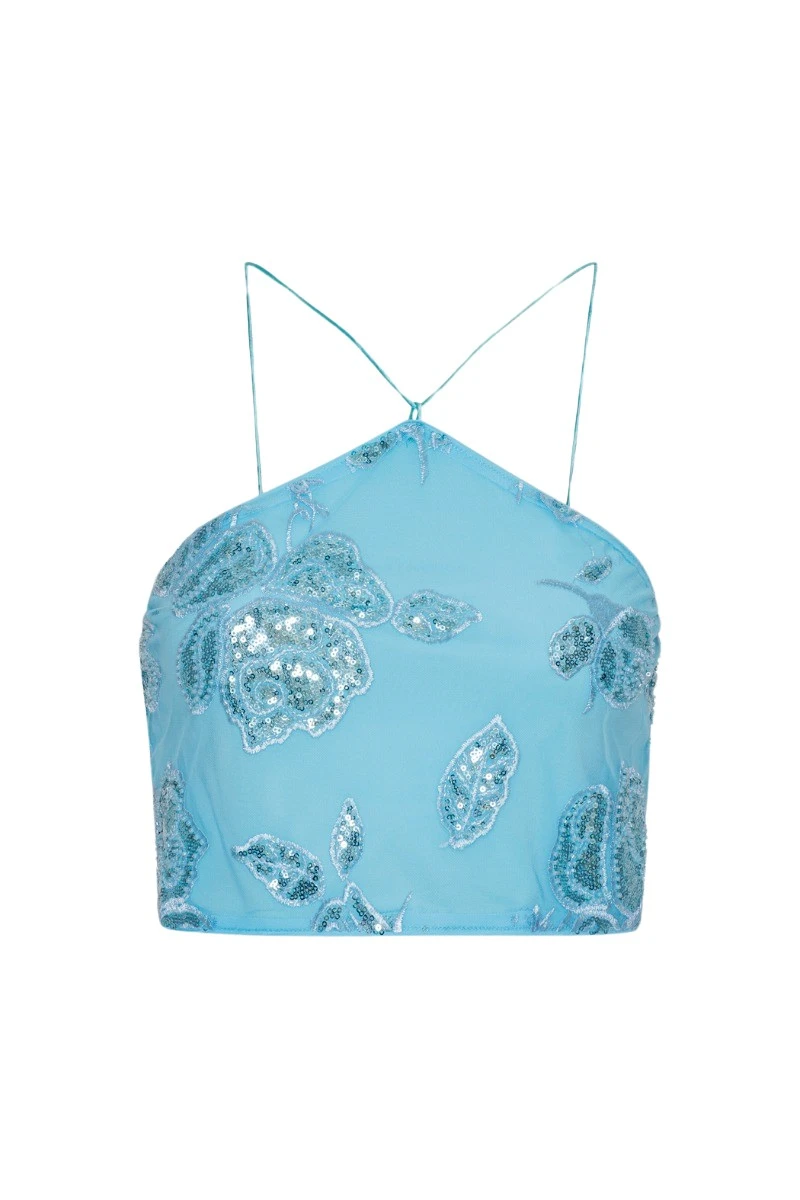 Rotate-Birger-Christensen-Beaded-Crop-Top-Blue68640_nobg Beaded Crop Top Blue - Image 1