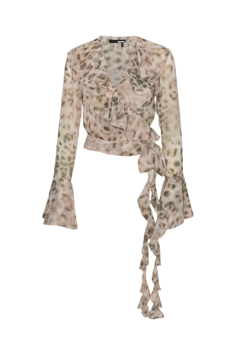 Rotate-Birger-Christensen-Chiffon-Frill-Wrap-Top-Leopard-Print75164_nobg Chiffon Frill Wrap Top Leopard Print - Image 1