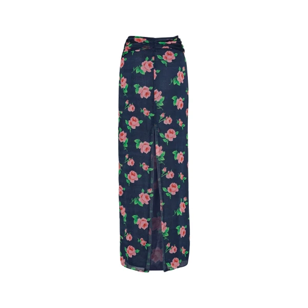 Chiffon Maxi Skirt Navy Flower Print