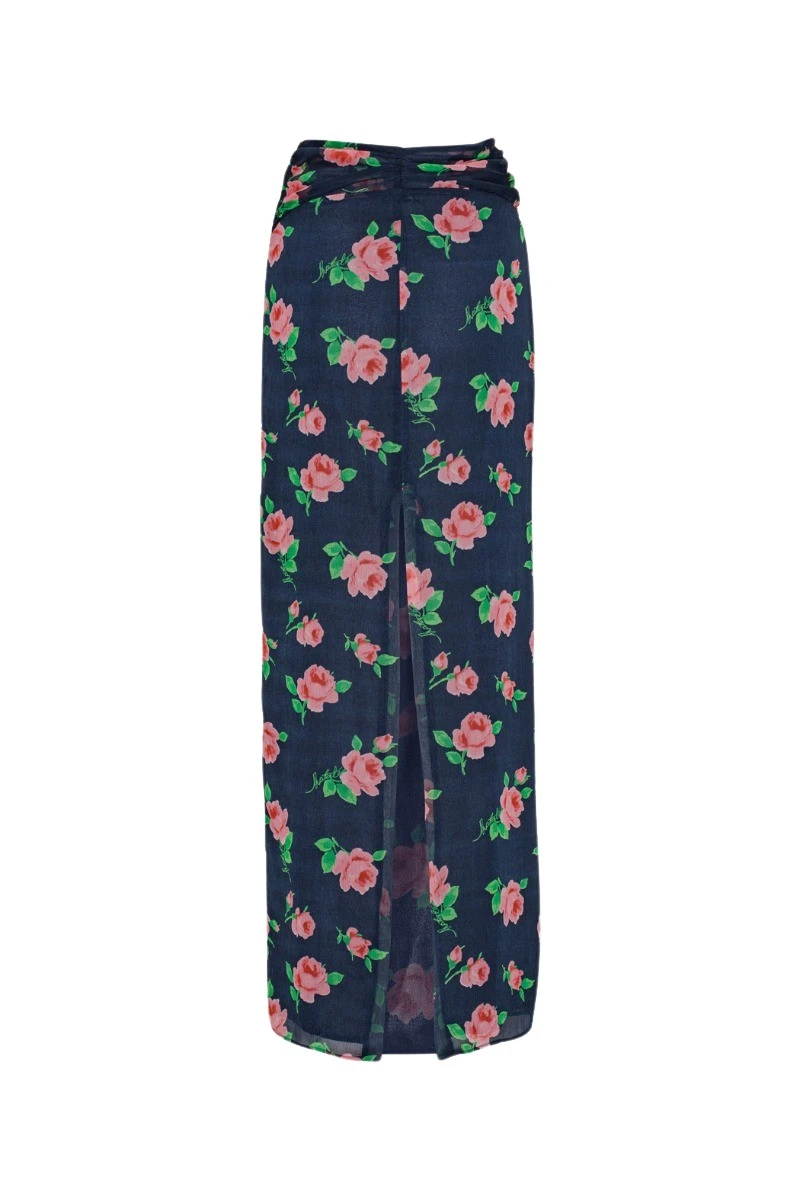 Rotate-Birger-Christensen-Chiffon-Maxi-Skirt-Navy-Flower-Print46218_nobg Chiffon Maxi Skirt Navy Flower Print - Image 1