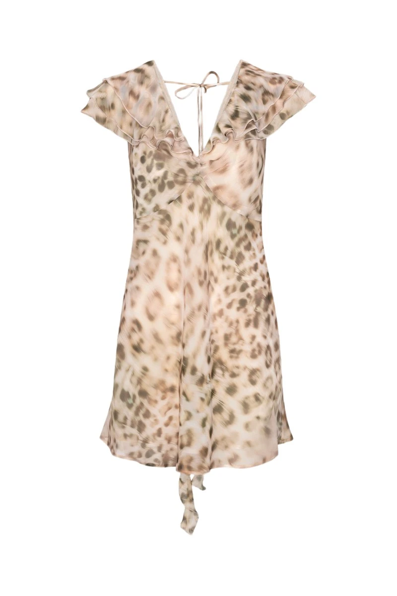 Rotate-Birger-Christensen-Chiffon-Mini-Ruffle-Dress-Leopard-Print75880_nobg Chiffon Mini Ruffle Dress Leopard Print - Image 1