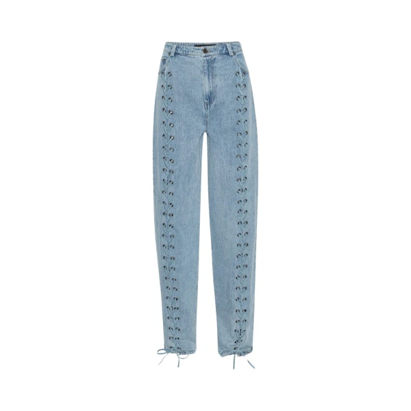 Denim Laced Leg Pants Light Blue