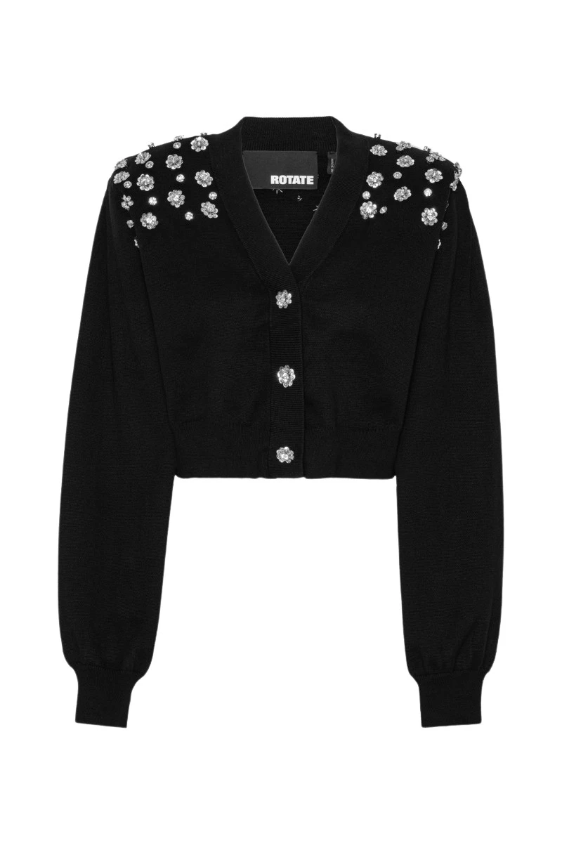 Rotate-Birger-Christensen-Knit-Puff-Sleeve-Cardigan-Black88450_nobg Knit Puff Sleeve Cardigan Black - Image 1