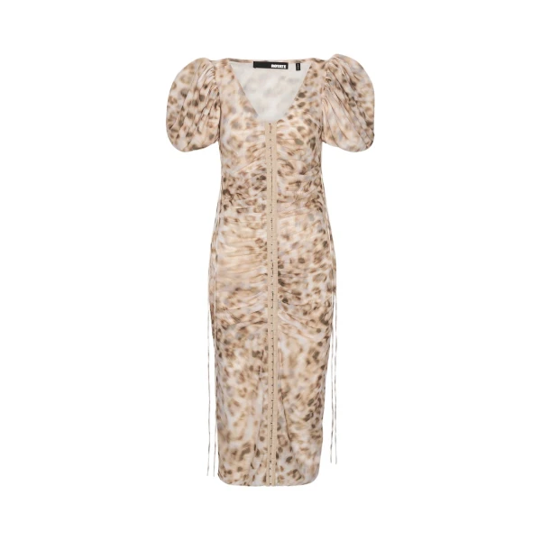 Midi V-Neck Dress Leopard Print