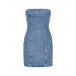 Rhinestone Denim Dress Light Blue