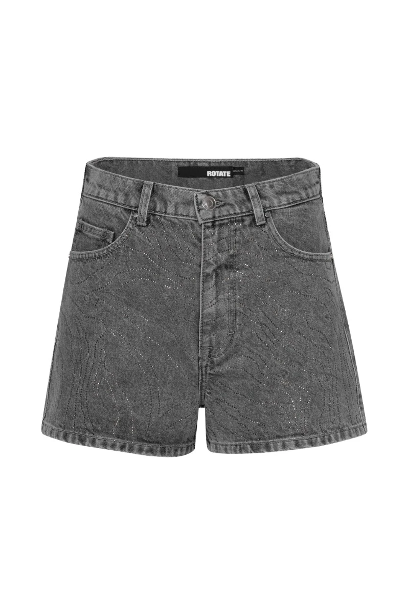Rotate-Birger-Christensen-Rhinestone-Denim-Shorts-Grey31105_nobg Rhinestone Denim Shorts Grey - Image 1