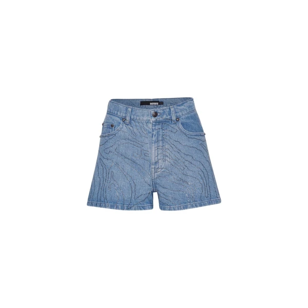 Rhinestone Denim Shorts Light Blue