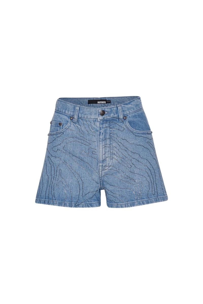 Rotate-Birger-Christensen-Rhinestone-Denim-Shorts-Light-Blue97180_nobg Rhinestone Denim Shorts Light Blue - Image 1