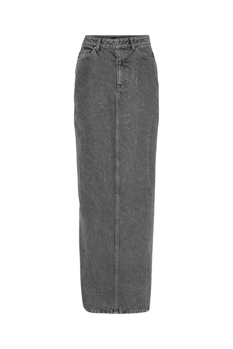 Rotate-Birger-Christensen-Rhinestone-Denim-Skirt-Grey96766_nobg Rhinestone Denim Skirt Grey - Image 1