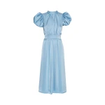 Satin Puff Midi Dress Blue
