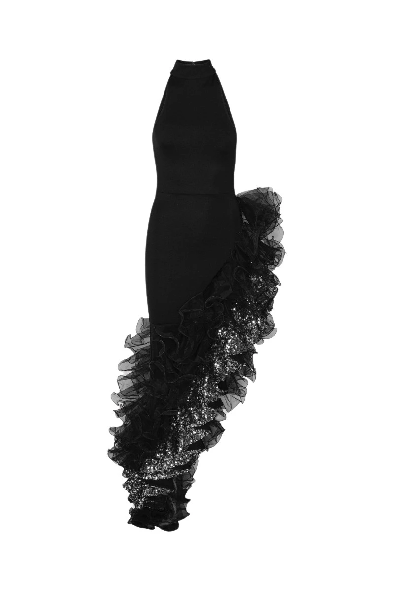 Rotate-Birger-Christensen-Sequin-Ruffle-Maxi-Dress-Black12114_nobg Sequin Ruffle Maxi Dress Black - Image 1