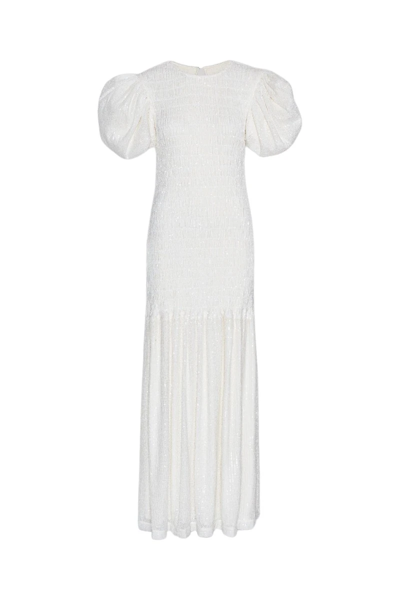 Rotate-Birger-Christensen-Sequin-Smock-Puffy-Dress-Egret43333_nobg Sequin Smock Puffy Dress Egret - Image 1
