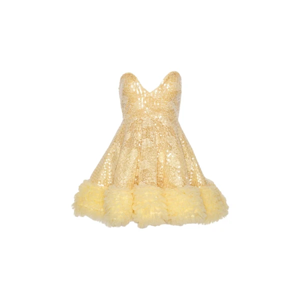 Sequins Mini Ruffle Dress Yellow