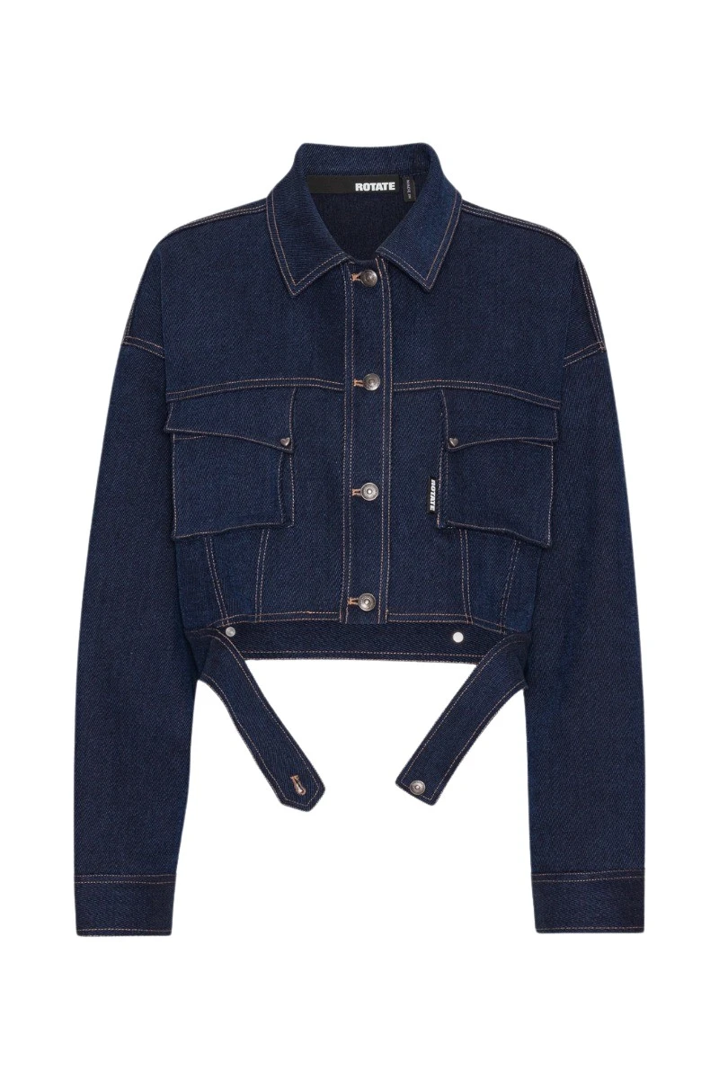 Rotate-Birger-Christensen-Stretch-Cropped-Jacket-Dark-Blue-Denim21793_nobg Stretch Cropped Jacket Dark Blue Denim - Image 1