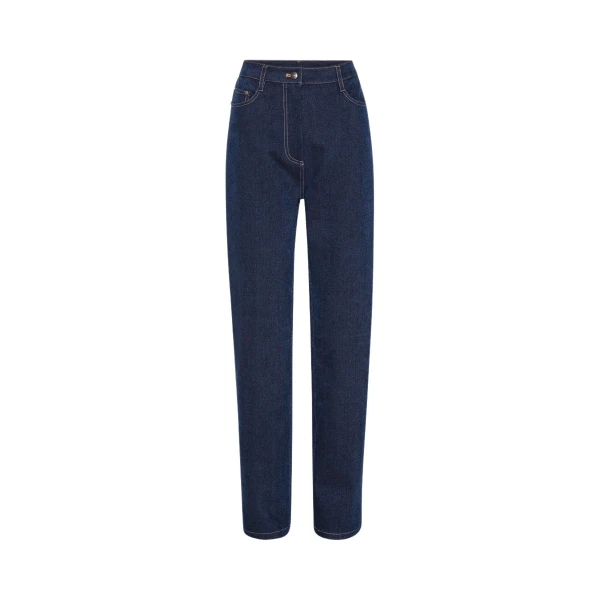 Stretchy Straight Pants Dark Blue Denim