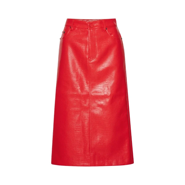 Textured Midi Skirt Red